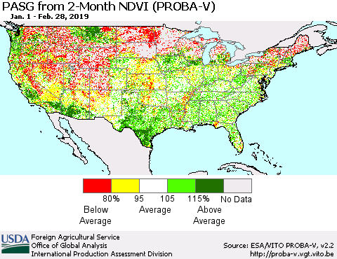 United States PASG from 2-Month NDVI (PROBA-V) Thematic Map For 2/21/2019 - 2/28/2019