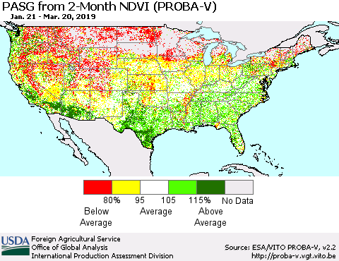 United States PASG from 2-Month NDVI (PROBA-V) Thematic Map For 3/11/2019 - 3/20/2019