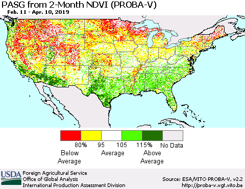 United States PASG from 2-Month NDVI (PROBA-V) Thematic Map For 4/1/2019 - 4/10/2019