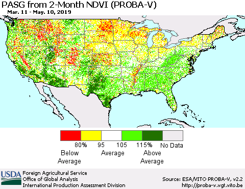 United States PASG from 2-Month NDVI (PROBA-V) Thematic Map For 5/1/2019 - 5/10/2019