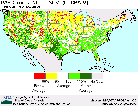 United States PASG from 2-Month NDVI (PROBA-V) Thematic Map For 5/11/2019 - 5/20/2019