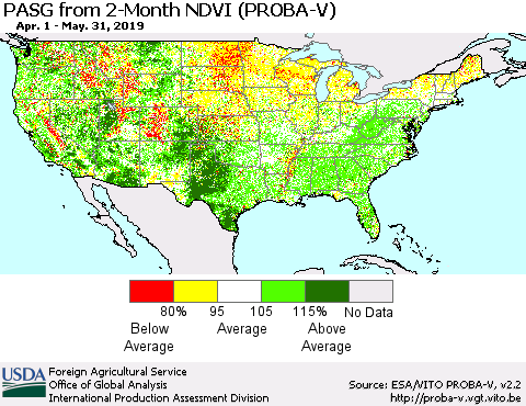 United States PASG from 2-Month NDVI (PROBA-V) Thematic Map For 5/21/2019 - 5/31/2019