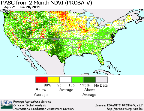 United States PASG from 2-Month NDVI (PROBA-V) Thematic Map For 6/11/2019 - 6/20/2019