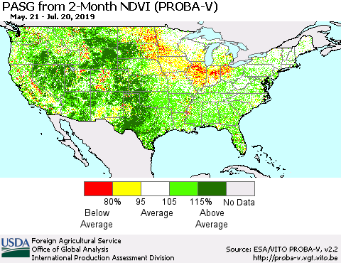 United States PASG from 2-Month NDVI (PROBA-V) Thematic Map For 7/11/2019 - 7/20/2019