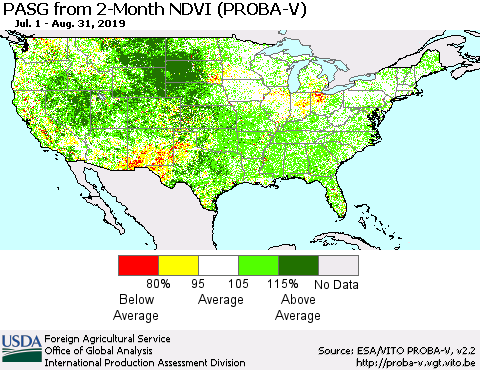 United States PASG from 2-Month NDVI (PROBA-V) Thematic Map For 8/21/2019 - 8/31/2019