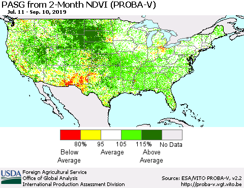 United States PASG from 2-Month NDVI (PROBA-V) Thematic Map For 9/1/2019 - 9/10/2019