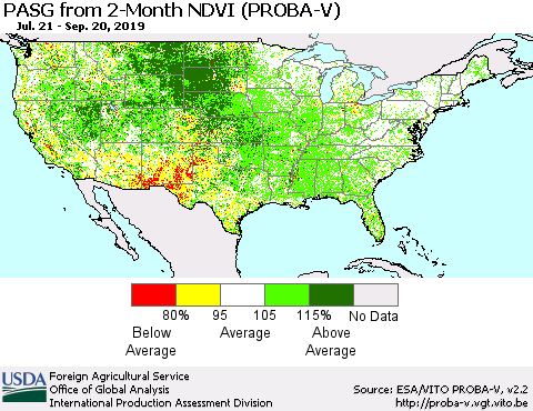 United States PASG from 2-Month NDVI (PROBA-V) Thematic Map For 9/11/2019 - 9/20/2019