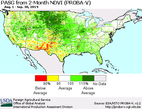 United States PASG from 2-Month NDVI (PROBA-V) Thematic Map For 9/21/2019 - 9/30/2019