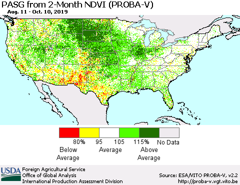 United States PASG from 2-Month NDVI (PROBA-V) Thematic Map For 10/1/2019 - 10/10/2019