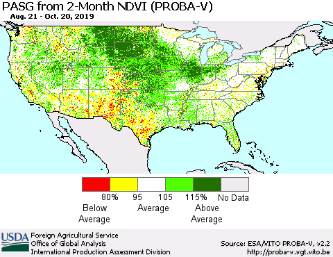 United States PASG from 2-Month NDVI (PROBA-V) Thematic Map For 10/11/2019 - 10/20/2019