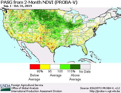 United States PASG from 2-Month NDVI (PROBA-V) Thematic Map For 10/21/2019 - 10/31/2019