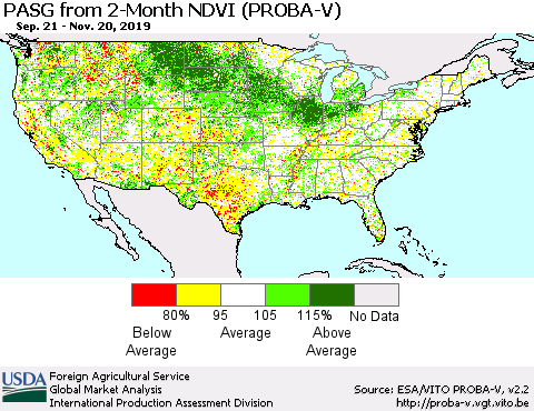 United States PASG from 2-Month NDVI (PROBA-V) Thematic Map For 11/11/2019 - 11/20/2019