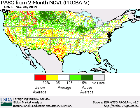 United States PASG from 2-Month NDVI (PROBA-V) Thematic Map For 11/21/2019 - 11/30/2019