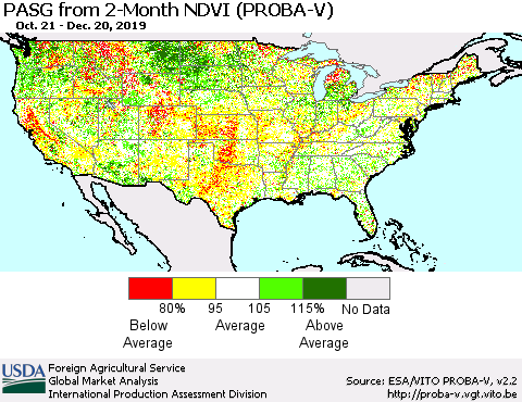 United States PASG from 2-Month NDVI (PROBA-V) Thematic Map For 12/11/2019 - 12/20/2019