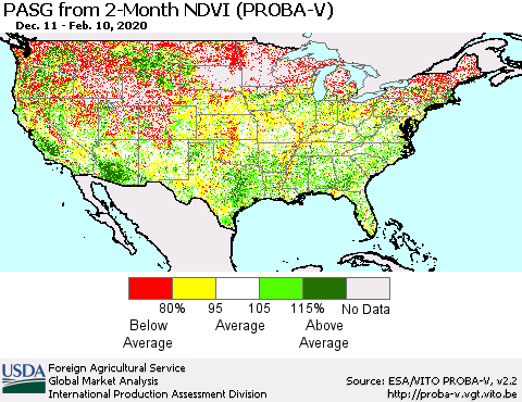 United States PASG from 2-Month NDVI (PROBA-V) Thematic Map For 2/1/2020 - 2/10/2020