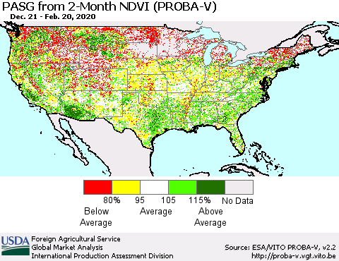 United States PASG from 2-Month NDVI (PROBA-V) Thematic Map For 2/11/2020 - 2/20/2020