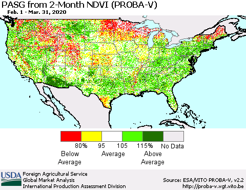United States PASG from 2-Month NDVI (PROBA-V) Thematic Map For 3/21/2020 - 3/31/2020