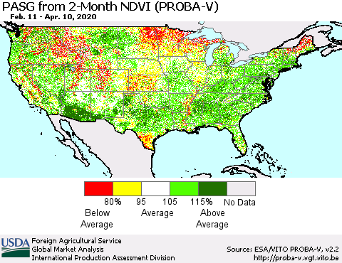 United States PASG from 2-Month NDVI (PROBA-V) Thematic Map For 4/1/2020 - 4/10/2020