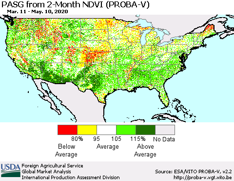 United States PASG from 2-Month NDVI (PROBA-V) Thematic Map For 5/1/2020 - 5/10/2020