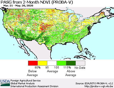 United States PASG from 2-Month NDVI (PROBA-V) Thematic Map For 5/11/2020 - 5/20/2020