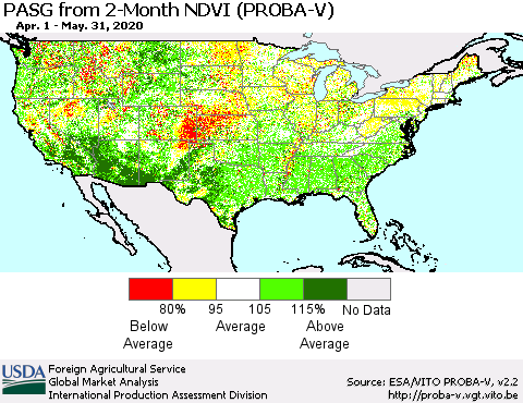 United States PASG from 2-Month NDVI (PROBA-V) Thematic Map For 5/21/2020 - 5/31/2020