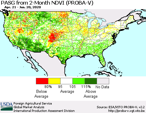 United States PASG from 2-Month NDVI (PROBA-V) Thematic Map For 6/11/2020 - 6/20/2020