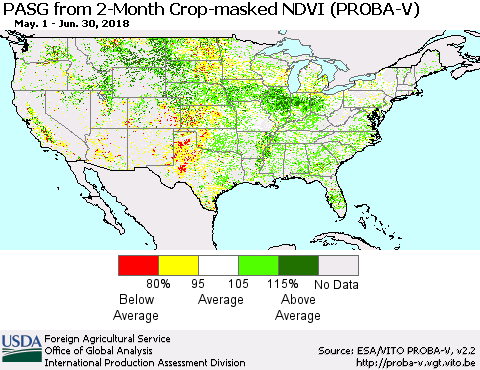 United States PASG from 2-Month Crop-masked NDVI (PROBA-V) Thematic Map For 6/21/2018 - 6/30/2018