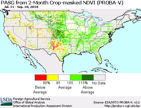 United States PASG from 2-Month Crop-masked NDVI (PROBA-V) Thematic Map For 9/1/2018 - 9/10/2018