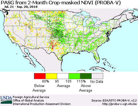 United States PASG from 2-Month Crop-masked NDVI (PROBA-V) Thematic Map For 9/11/2018 - 9/20/2018