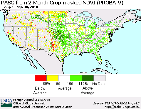 United States PASG from 2-Month Crop-masked NDVI (PROBA-V) Thematic Map For 9/21/2018 - 9/30/2018