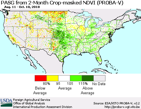 United States PASG from 2-Month Crop-masked NDVI (PROBA-V) Thematic Map For 10/1/2018 - 10/10/2018