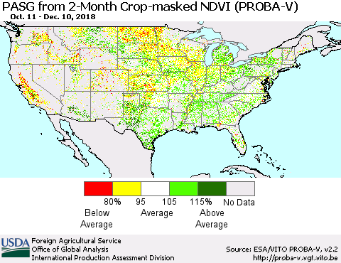 United States PASG from 2-Month Crop-masked NDVI (PROBA-V) Thematic Map For 12/1/2018 - 12/10/2018
