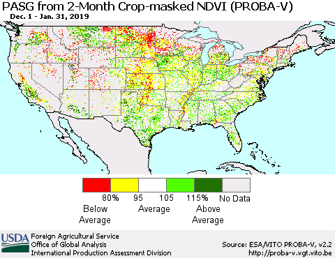 United States PASG from 2-Month Crop-masked NDVI (PROBA-V) Thematic Map For 1/21/2019 - 1/31/2019