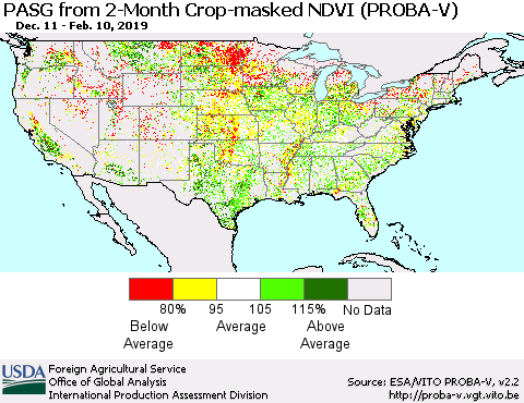 United States PASG from 2-Month Crop-masked NDVI (PROBA-V) Thematic Map For 2/1/2019 - 2/10/2019
