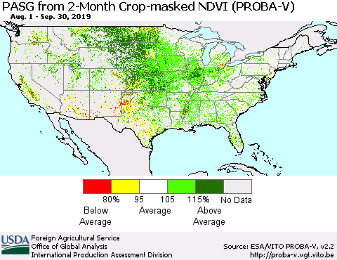 United States PASG from 2-Month Crop-masked NDVI (PROBA-V) Thematic Map For 9/21/2019 - 9/30/2019