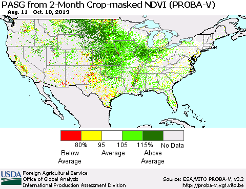 United States PASG from 2-Month Crop-masked NDVI (PROBA-V) Thematic Map For 10/1/2019 - 10/10/2019