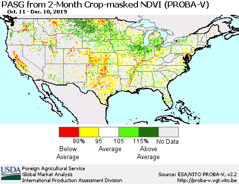 United States PASG from 2-Month Crop-masked NDVI (PROBA-V) Thematic Map For 12/1/2019 - 12/10/2019