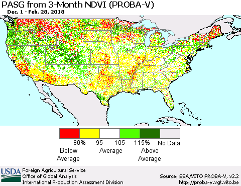 United States PASG from 3-Month NDVI (PROBA-V) Thematic Map For 2/21/2018 - 2/28/2018