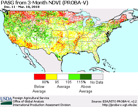 United States PASG from 3-Month NDVI (PROBA-V) Thematic Map For 3/1/2018 - 3/10/2018