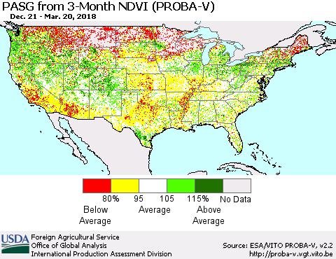 United States PASG from 3-Month NDVI (PROBA-V) Thematic Map For 3/11/2018 - 3/20/2018