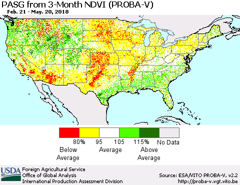 United States PASG from 3-Month NDVI (PROBA-V) Thematic Map For 5/11/2018 - 5/20/2018