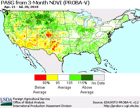 United States PASG from 3-Month NDVI (PROBA-V) Thematic Map For 7/11/2018 - 7/20/2018