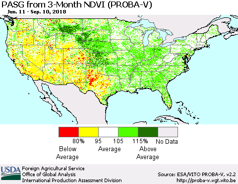United States PASG from 3-Month NDVI (PROBA-V) Thematic Map For 9/1/2018 - 9/10/2018
