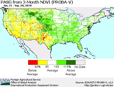 United States PASG from 3-Month NDVI (PROBA-V) Thematic Map For 9/11/2018 - 9/20/2018