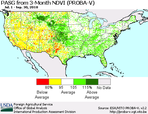 United States PASG from 3-Month NDVI (PROBA-V) Thematic Map For 9/21/2018 - 9/30/2018