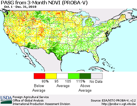 United States PASG from 3-Month NDVI (PROBA-V) Thematic Map For 12/21/2018 - 12/31/2018