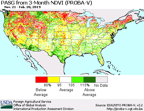 United States PASG from 3-Month NDVI (PROBA-V) Thematic Map For 2/11/2019 - 2/20/2019