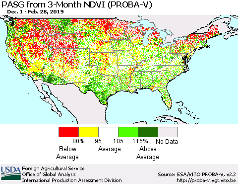 United States PASG from 3-Month NDVI (PROBA-V) Thematic Map For 2/21/2019 - 2/28/2019