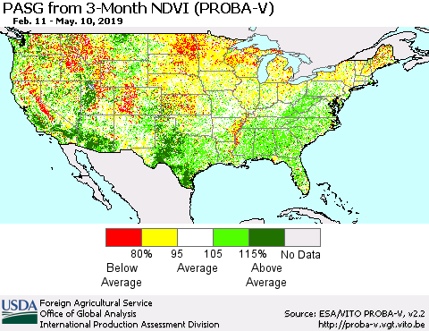 United States PASG from 3-Month NDVI (PROBA-V) Thematic Map For 5/1/2019 - 5/10/2019