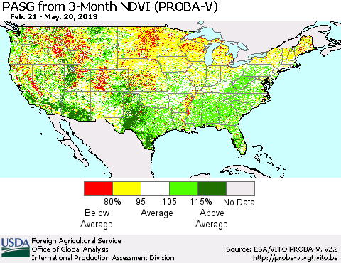 United States PASG from 3-Month NDVI (PROBA-V) Thematic Map For 5/11/2019 - 5/20/2019